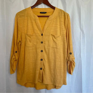 CABLE & GAUGE Women’s Soft Orange Yellow 3/4 Sleeve Button Down Henle Shirt